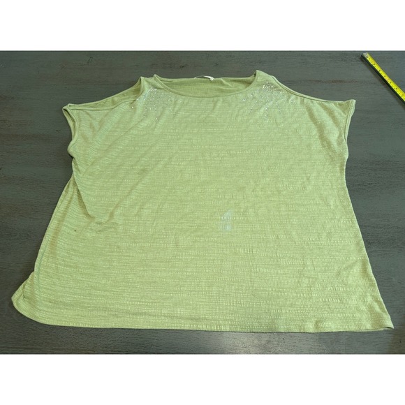 retrology Tops - Retrology Women 2X Sage Green Cold Shoulder Rhinestone Textured Knit Top Blouse